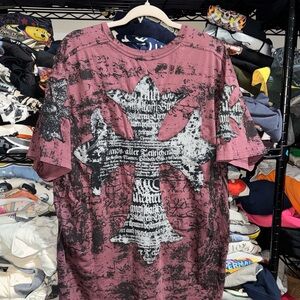 Y2K Affliction Grunge/goth Embroidered Cross Aop Shirt Size 3xl